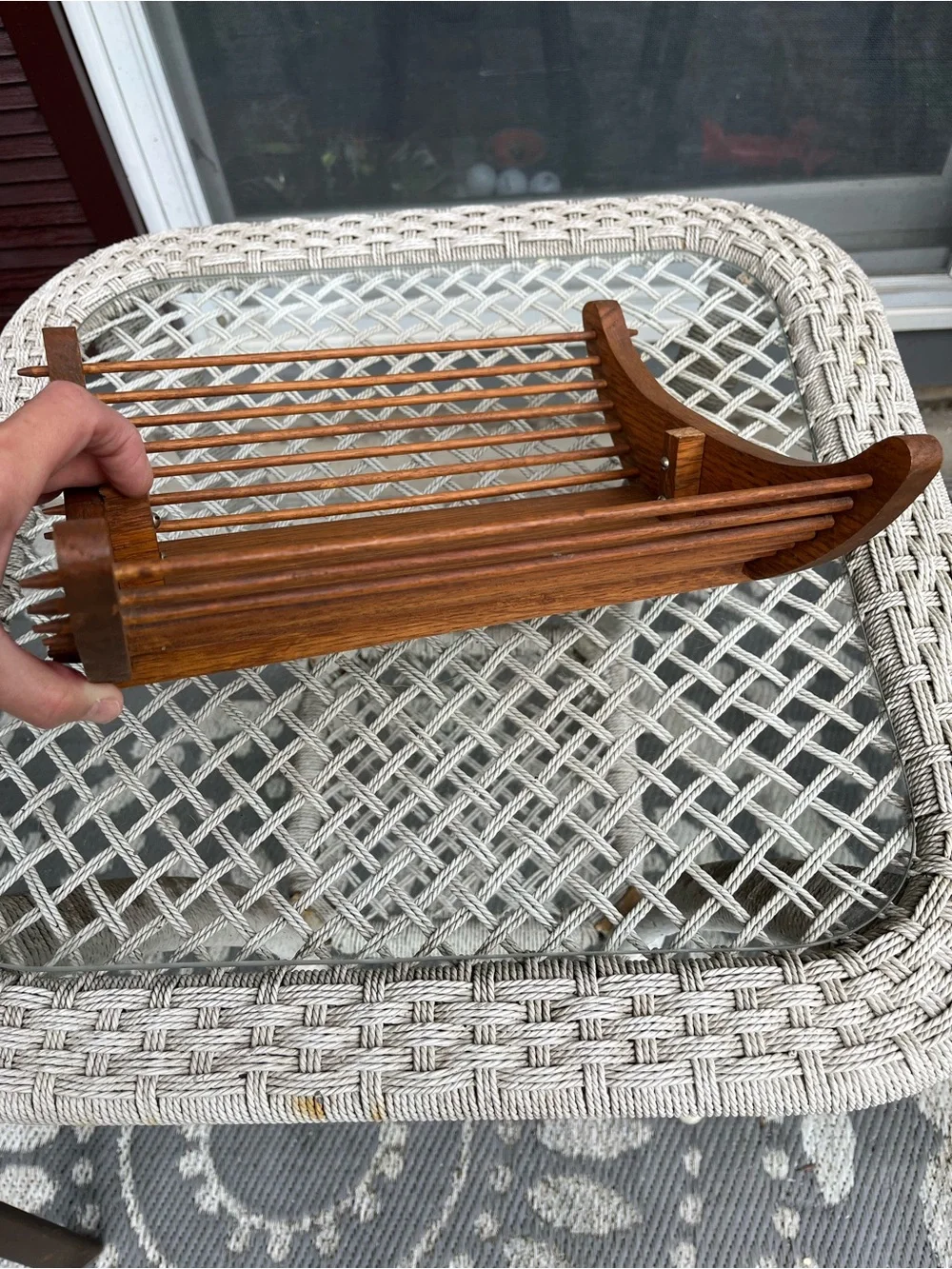 Vtg MCM Japanese Style Wooden Slat Fruit Basket Bowl Curved Design